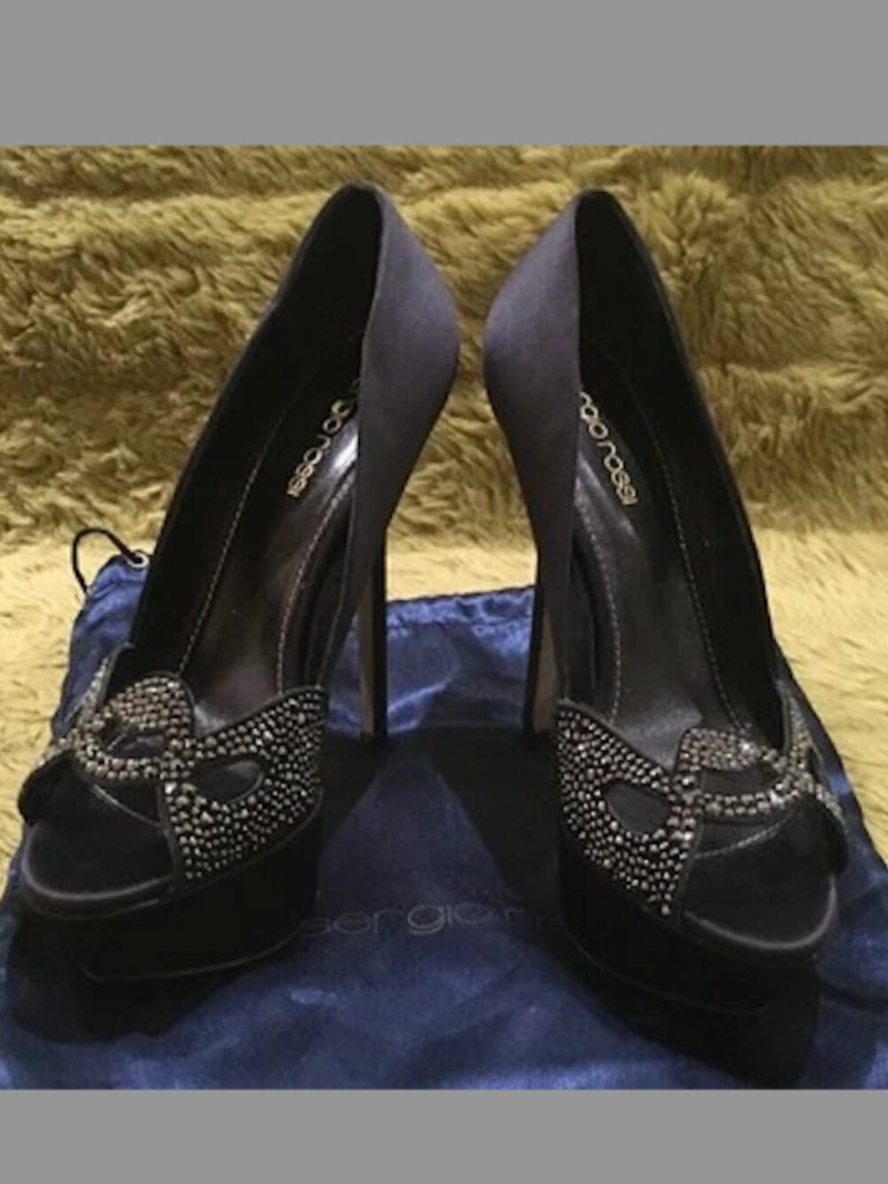 Sergio Rossi Satin Crystal Strass Embellished Peep-Toe Platform Pumps - EU 36.5
